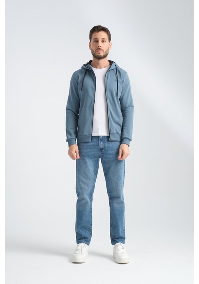 Shooter Sportwear Shooter Erkek Üç İplik Şardonsuz Fermuarlı Kapüşonlu Sweatshirt Orman Yeşili