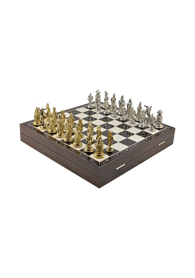 Gifthome Büyük Boy Metal Osmanlı-bizans Satranç Tk. Parlak Ve Ceviz Desenli Sandıklı Mdf Tahtası 36x36 Cm.