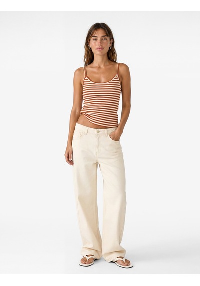 Koton Koton X Şahika Ercümen - Slim Fit Askılı Çizgili Atlet Bluz Kahverengi Çizgili 6sak10449ek Kahve Çizgili