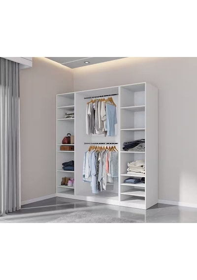 Siren Açık Giyinme Dolabı - Çok Amaçlı Dolap - Gardırop 200 Cm Beyaz