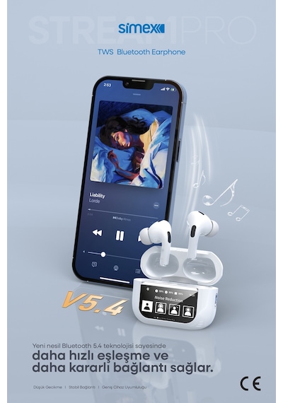 Simex Stream Pro Dijital Dokunmatik Ekranlı ANC/ENC Bluetooth 5.4 Kulak İçi Kulaklık