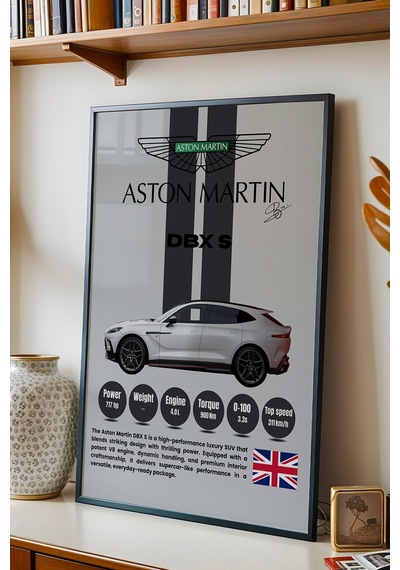 Aston Martin Dbx S Lüks Araba Tablosu - Teknik Özellikli Otomobil Posteri - Çerçeveli Duvar Dekoru Siyah