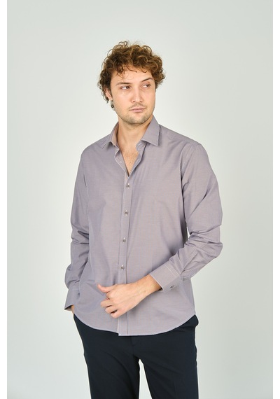 De Leone Erkek Slim Fit Ekoseli Uzun Kollu %100 Pamuk Gömlek 2062 Kahverengi Kahverengi