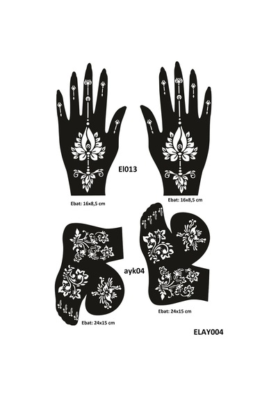 Airbrush Tattoo Lotus Model El + Ayak Kına Kalıpları 4'lü