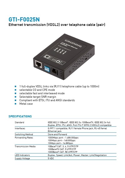 Transmission-ethernet Transmiss Vdsl2 Over Telephone Cable