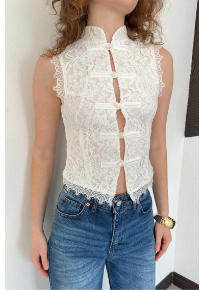 Verymoda Dantel Yelek D3026 Krem
