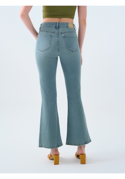 Long Flare Slim Fit Kadın Pantolon Denim