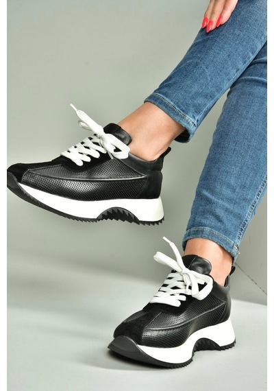 Fox Shoes U555020503 Siyah Hakiki Deri Spor Ayakkabı Sneakers Siyah-hakiki Deri