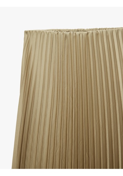 Koton Normal Bel Midi Pileli Saten Etek Haki 6sak70144uw
