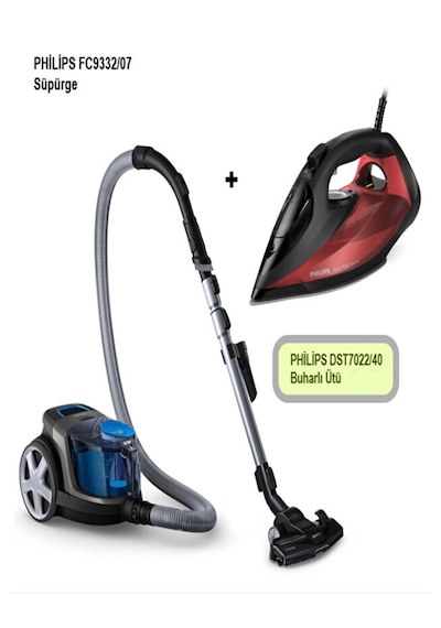Philips Power Compact FC9332/07 Elektrikli Süpürge + Philips DST7022/40 Buharlı Ütü
