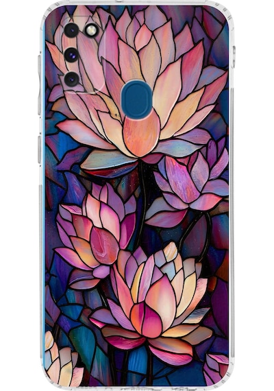 Printify Samsung Galaxy M30s İle Uyumlu Vitray Sessiz Lotus Tasarımlı Şeffaf Silikon Kılıf Şeffaf