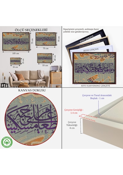 Çerçeveli Yoksul Ve Yetim İle Yemeğini Paylaşırlar İnsan Suresi 8. Ayet Yazılı Kanvas Tablo-3372