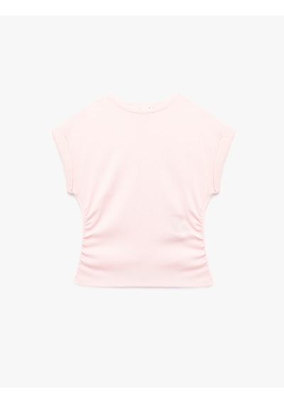 Koton Pamuklu Yuvarlak Yaka Katlamalı Kap Kol Drape Detaylı Bluz Pembe 6sak50365ek Gül