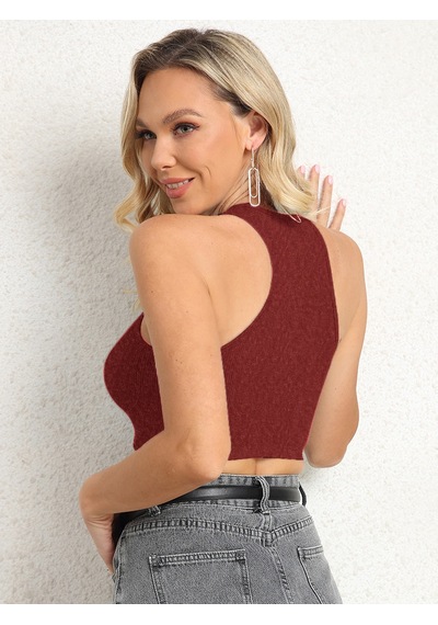 Liona Kadın Bisiklet Yaka Melanj Bordo Renk Crop Top Bluz 001