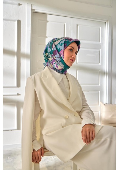 Silk Home Twill İpek Eşarp 11483-09 Patina Yeşili, Bebe Mavi, Leylak, Krem, Çelik