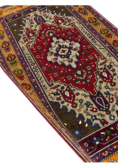 El Dokuma Sıfır Yahyalı Halısı 115x205 Kırmızı Yeşil Kök Boya Yün Halı Renkli