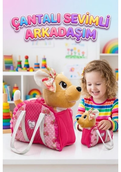 Şık Taşıma Çantalı, Şarkı Söyleyen Ve Kuyruk Sallayan Çiçekli Çanta Ve Kurdeleli Peluş Chihuahua Çok Renkli