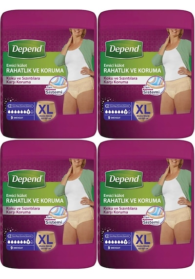 Depend Emici Külot Kadın Hasta Bezi Extra Büyük XL 4 x 9'Lu