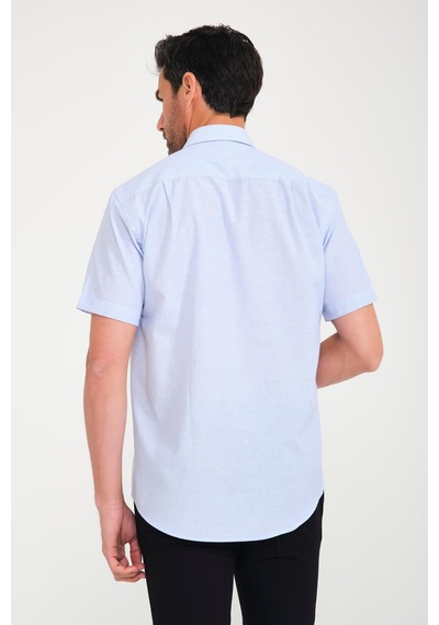 Klasik Kısa Kol Keten Cotton Garneli Hediye Kutulu Erkek Gömlek Fs-000748 - Açık Lacivert-1679