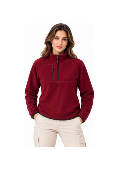 Velmora Fashion Kadın Polar Dik Yaka Yarım Fermuarlı Fermuarlı Göğüs Cepli Regular Fit Kışlık Sweatshirt - Bordo
