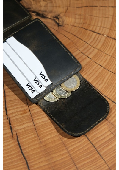 Lenax Leather Mono Hakiki Deri Erkek Cüzdan Gerçek Deri Kartlık Ve Bozuk Para Bölmeli Haki