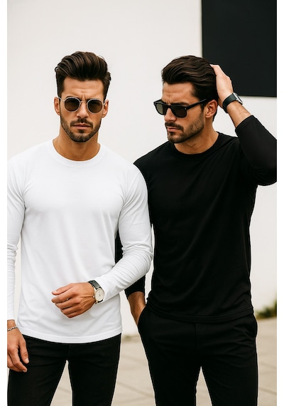Rich Erkek Siyah-beyaz 2'li Paket Basic Uzun Kollu Body Siyah - Beyaz