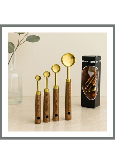 Bezos Altın Renk Metal 4'lü Ölçü Kaşık Seti 15ml, 5ml, 2.5ml, 1.25ml Mmbz