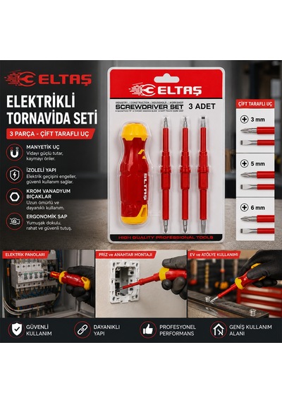 Elektrikli Tornavida Seti Çift Taraflı Uçlu 3mm/5mm/6mm Ergonomik Sap