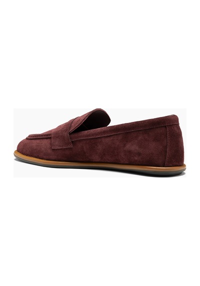 Cara Hakiki Deri Bordo Süet Kadın Loafer Ayakkabı