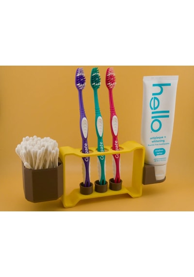 Diş Fırçalık Ve Diş Fırçası Macun Tutucu Banyo Organizer Sarı