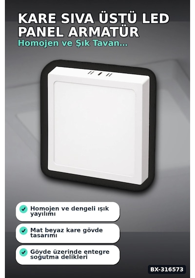 Kare Sıva Üstü Led Panel Armatür 25w 6400k Beyaz Işık 21 Cm Tavan Lambası Bx-316573 Diğer