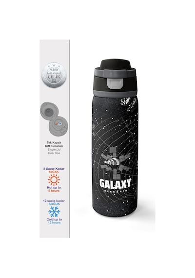 Coral High Siyah Galaxy Desenli Pipetli Ve Direkt İçim Çelik Termos 800 Ml 38533 Siyah