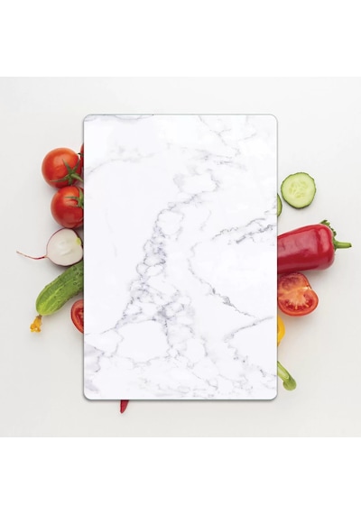 2'li Cam Kesme Tahtası Ve Sunumluk Beyaz Mermer Desenli 20 X 30 Cm Ve 25 X 35 Cm Çok Renkli
