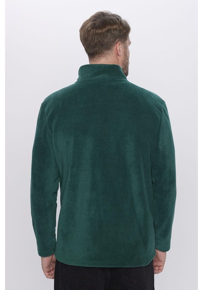 Tudors Erkek Standart Fit Rahat Kesim Tüylenme Yapmayan Soğuk Geçirmez Yeşil Dik Yaka Polar Sweatshirt-31981-yeşil Yeşil