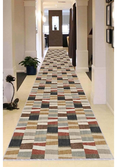Çok Renkli Kaymaz Yıkanabilir Geometrik Kesme Yolluk Ar1220n11