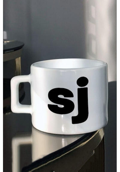 S ve J Tasarımlı Çay - Kahve Fincanı Beyaz