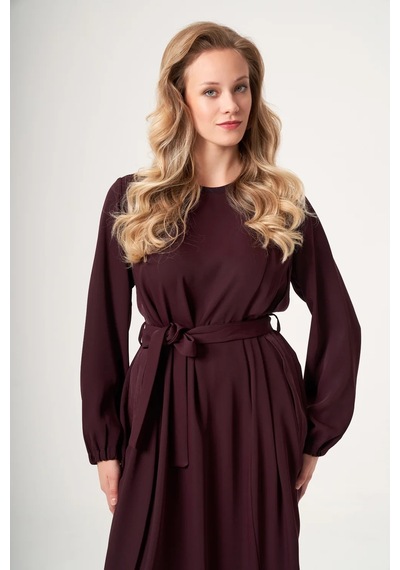 Misswhence Cupro İşlemeli Şifon Elbise 40813 Bordo