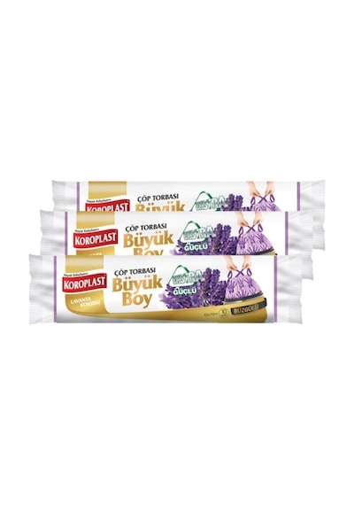 Ekstra Güçlü Büyük Boy Lavanta Kokulu Büzgülü Çöp Torbası, 3 Adet