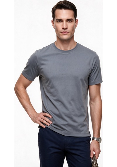 Jsco Erkek Bisiklet Yaka Rahat Kesim Pamuklu Kısa Kollu Basic T-shirt Js2674 Açık Gri