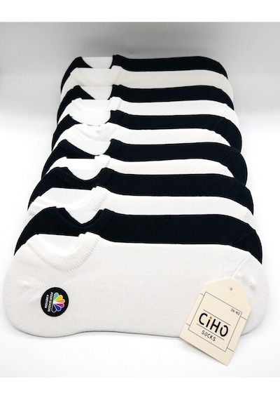 Socks Daily Kadın 12 Çift Penye - Pamuk Pürüzsüz Siyah-beyaz Soft Touch Görünmez Patik Çorap Siyah Beyaz