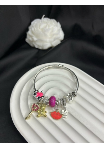 Stainless Steel Çelik Charm Figürlü Bileklik Gümüş