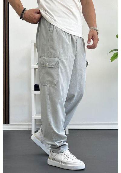 Edwoxmen Erkek Baggy Kalıp Kargo Cepli Pantolon Gri Edw131-gri Gri