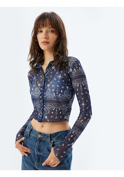 Koton Yarı Transparan Tül Crop Gömlek Floral Desenli Uzun Kollu Beyaz Desenli 5wak60018ek Beyaz Desenli Koton Yarı Transparan Tül Crop Gömlek Floral Desenli Uzun Kollu Beyaz Desenli 5wak60018ek Beyaz Desenli
