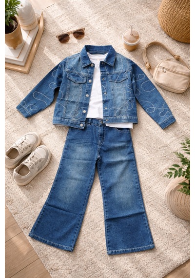 Uğur Bebe Kız Çocuk Kot Takım Taşlı Denim Kot Ceket Jean Pantolon Tişört 3 Lü Kombin Şık Trend Bayramlık Mavi Mavi Uğur Bebe Kız Çocuk Kot Takım Taşlı Denim Kot Ceket Jean Pantolon Tişört 3 Lü Kombin Şık Trend Bayramlık Mavi Mavi