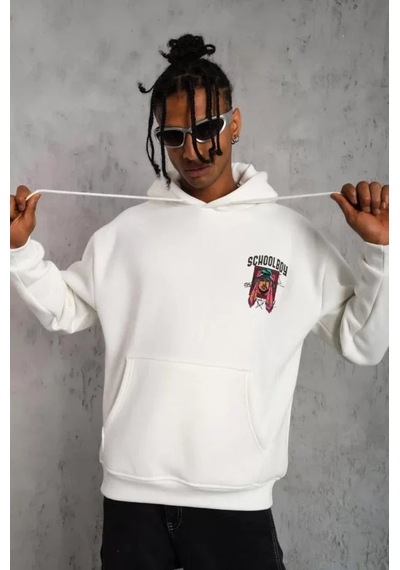 Yake Store Erkek School Boy Baskılı Kapüşonlu Sweat - Beyaz - Beyaz