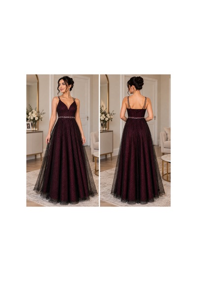 Gül&can Butik Abiye İnce Askili Sirt Ve Goguz Dekokteli Tas Kemerli Abiye Siyah