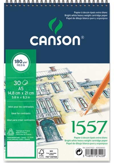 Canson 1557 Resim Ve Çizim Blok 180 Gr A5 20 Yp Üstten Spiralli