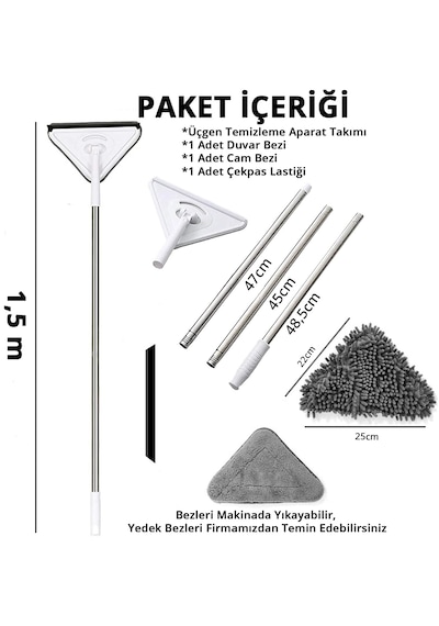 Lunaev Üçgen Mop Cam Duvar Tavan Fayans Parke Temizleyici Mop 0