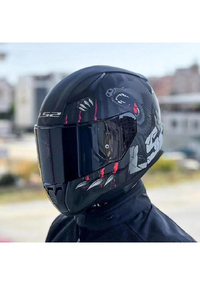 Ls2 Rapid 2 Clawn Full Face Motosiklet Kaskı Siyah Vizörlü Siyah - Gri - Kırmızı