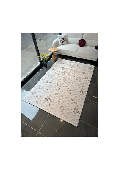 Merinos Vista Krem %100 Akrilik Yumuşak Dokulu Salon Oturma Odası Halısı Altın Renk Desenli 36892-77 Sarı